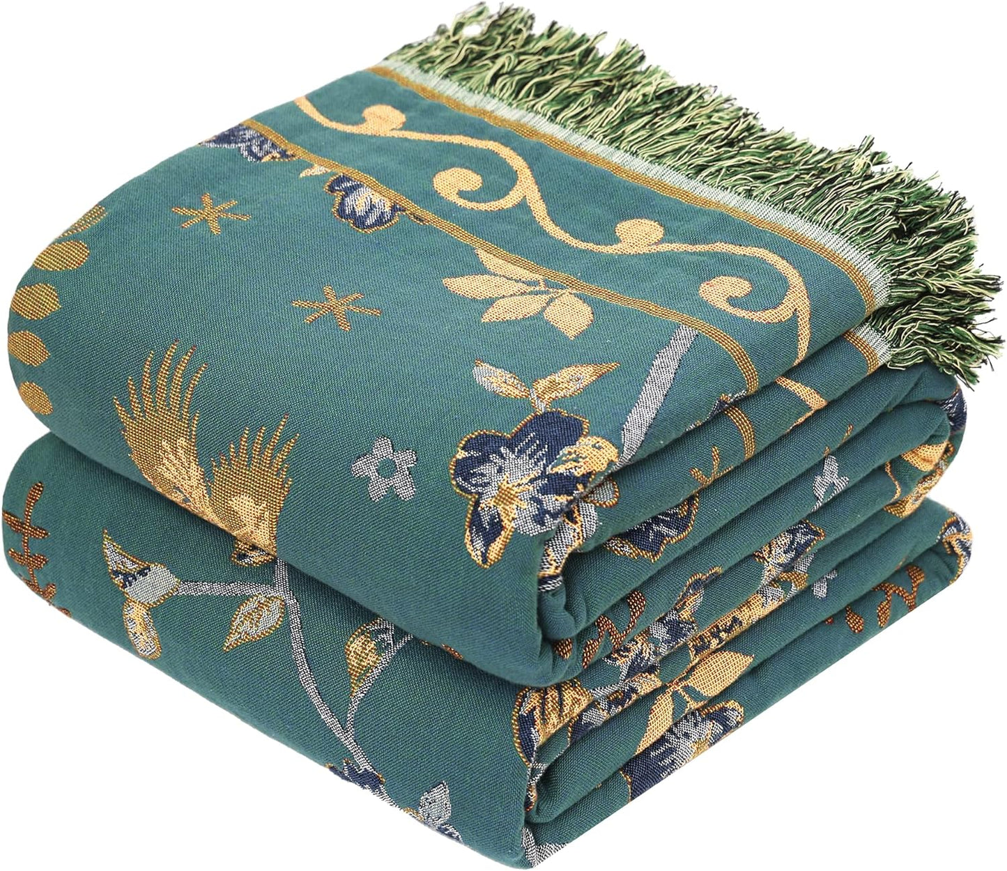 Boho Throw Blanket 60" x 80", 100% Organic Cotton Breathable Lightweight Ultra Soft Bed Quilt Throw - Summer Floral Butterfly Farmhouse Decor Blanket for Sofa Couch Chair and Gift.