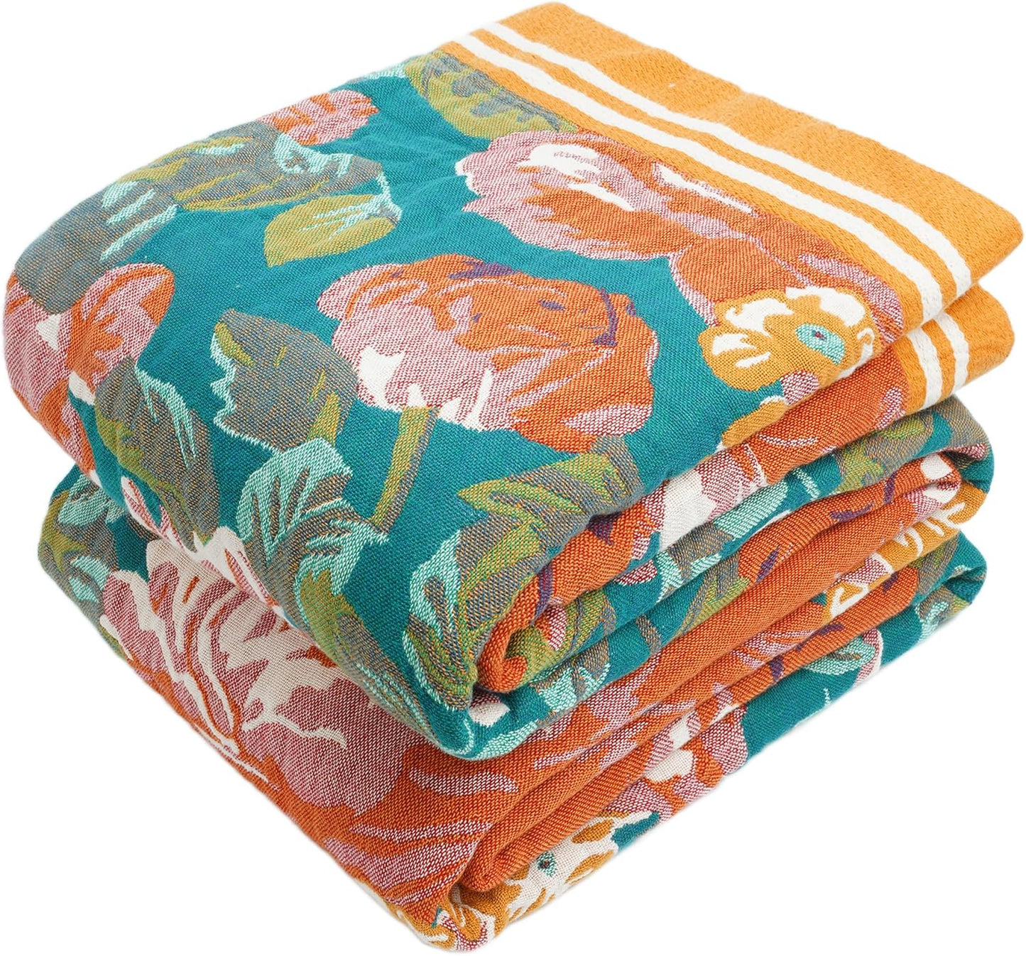 Boho Throw Blanket 60" x 80", 100% Organic Cotton Breathable Lightweight Ultra Soft Bed Quilt Throw - Summer Floral Butterfly Farmhouse Decor Blanket for Sofa Couch Chair and Gift.