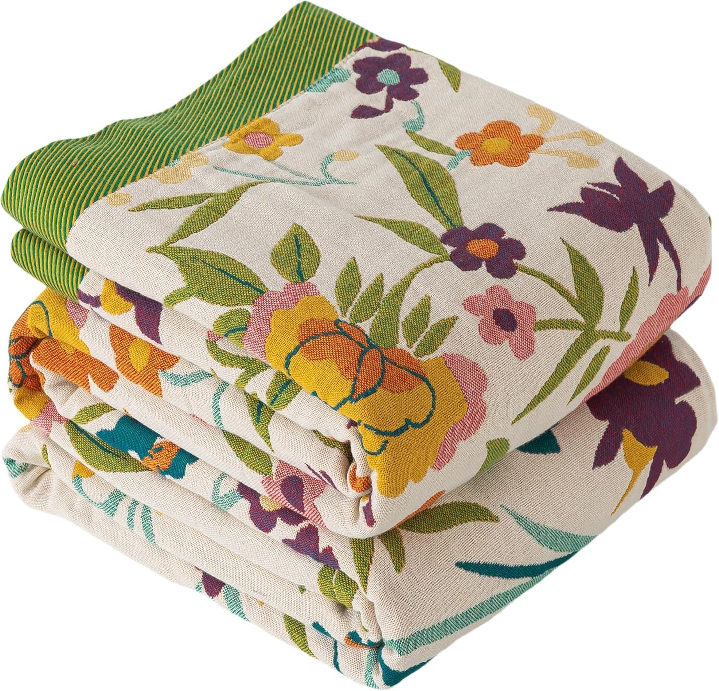 Floral Throw Blanket Pure Cotton Ultra Soft Lightweight Blanket Reversible Farmhouse Blankets Reversible Rustic Throw for Sofa Couch (60"x80",05-Butterfly and Flower)