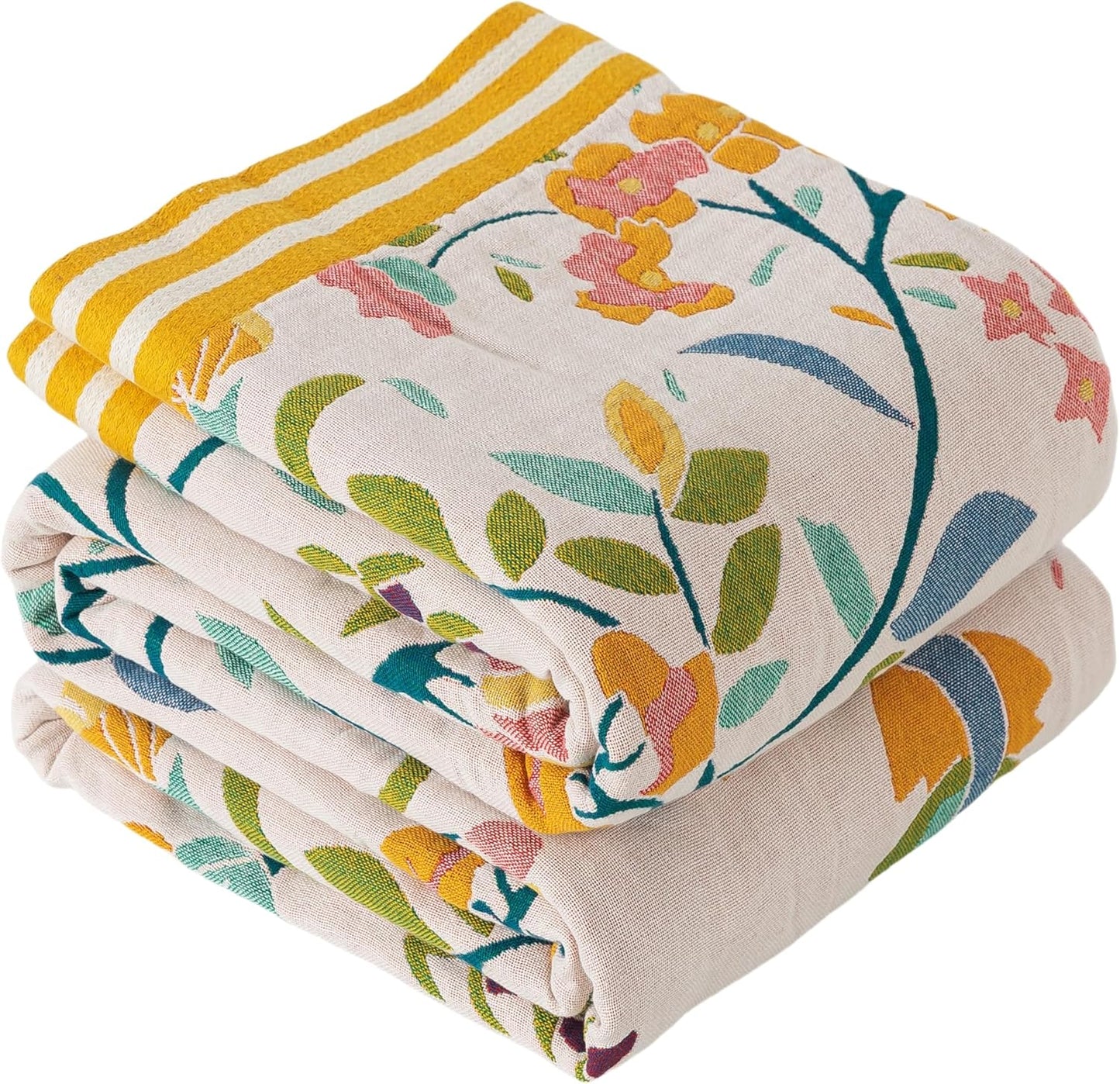 Floral Throw Blanket Pure Cotton Ultra Soft Lightweight Blanket Reversible Farmhouse Blankets Reversible Rustic Throw for Sofa Couch (60"x80",05-Butterfly and Flower)