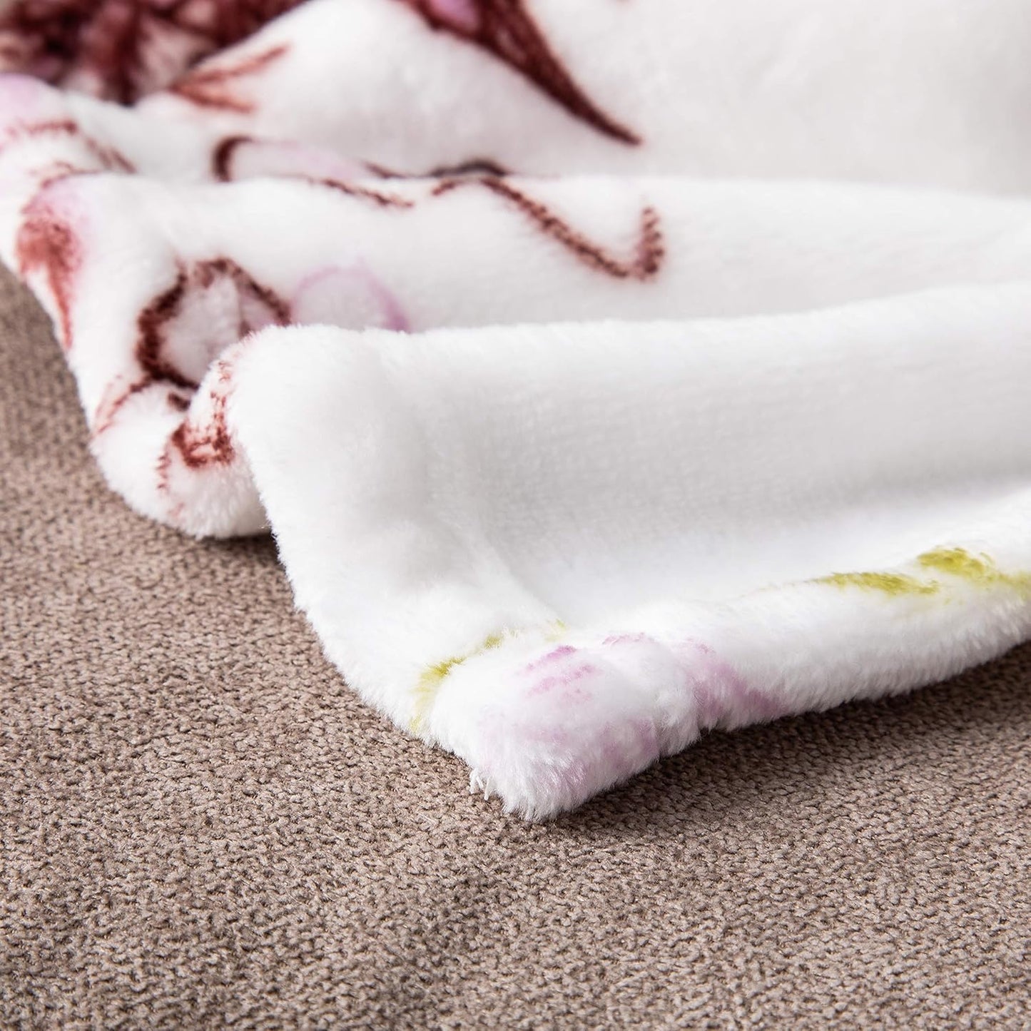 DaDa Bedding Purple Floral Faux Mink Fleece Throw Blanket – Ultra-Soft Plush Flannel Blossom Garden Birds Print, Orchid Lavender & Olive Green, Lightweight Warm Couch Sofa Bed 63"x 90"