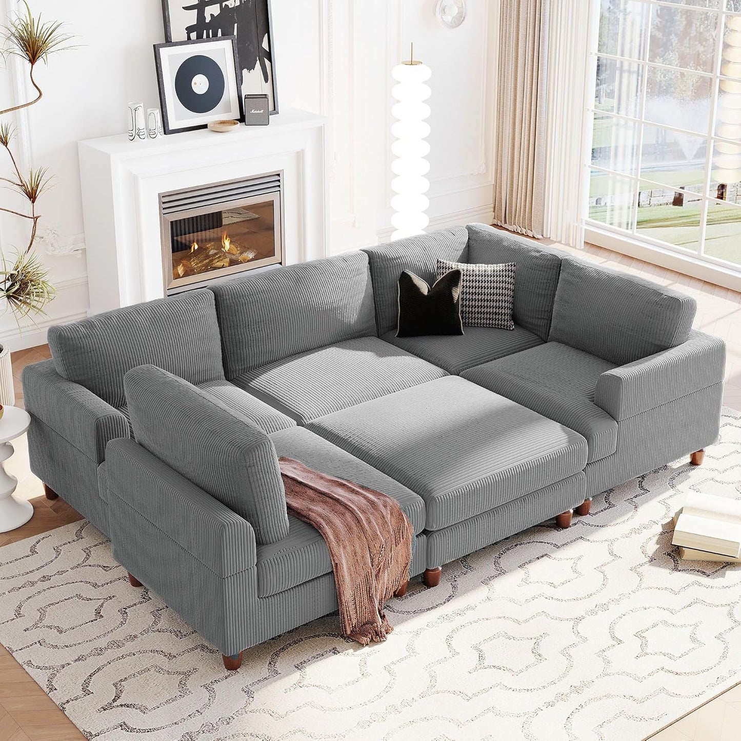 Oversized Modular Sectional Sofa Modern Cloud Couch with Movable Ottoman 7 Seater U/L Shaped Lounge Sofas Comfy Couches with Thicked Cushion Backrest for Living Room Spacious Space Office