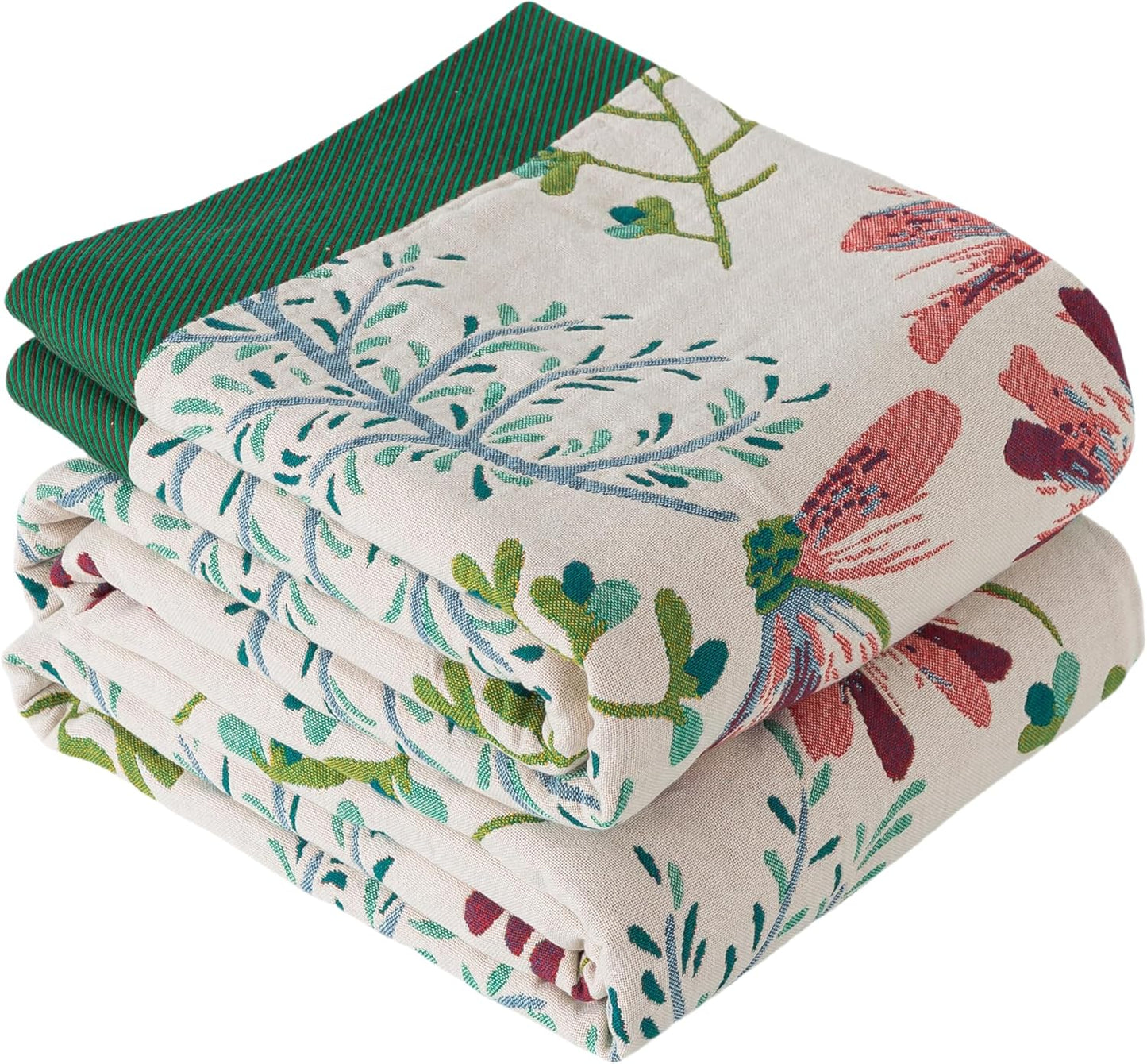 Floral Throw Blanket Pure Cotton Ultra Soft Lightweight Blanket Reversible Farmhouse Blankets Reversible Rustic Throw for Sofa Couch (60"x80",05-Butterfly and Flower)