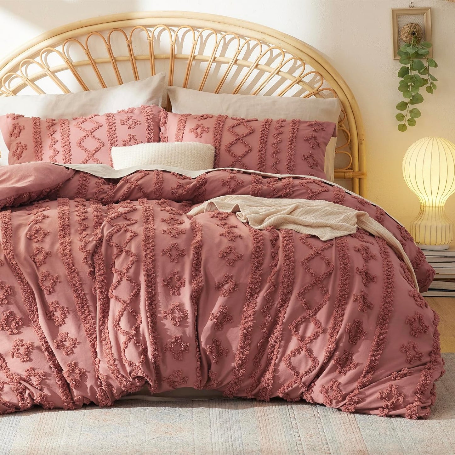 Bedsure Boho Kids Duvet Cover Queen Size(Duvet Insert/Comforter not Included - Tufted Duvet Cover Queen for All Seasons,Soft Shabby Chic Boho Bedding (Beige, 90" x 90")