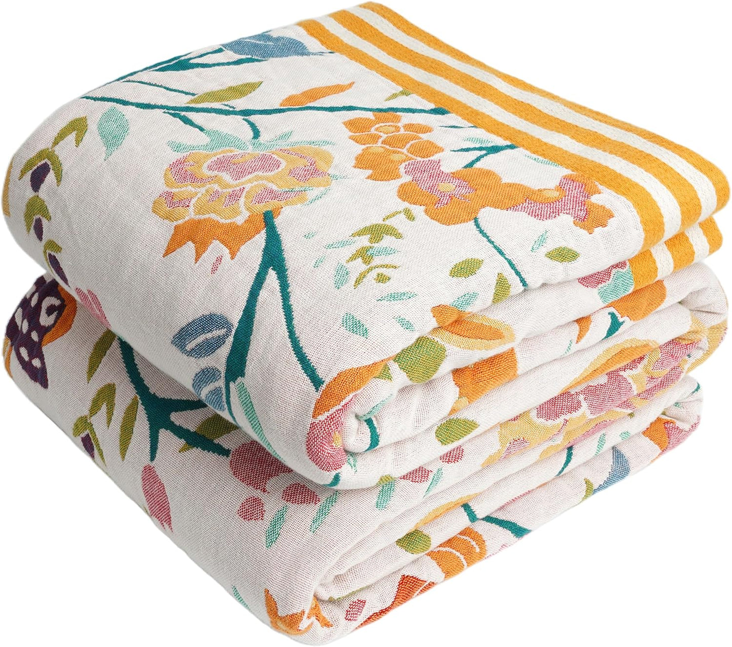 Boho Throw Blanket 60" x 80", 100% Organic Cotton Breathable Lightweight Ultra Soft Bed Quilt Throw - Summer Floral Butterfly Farmhouse Decor Blanket for Sofa Couch Chair and Gift.