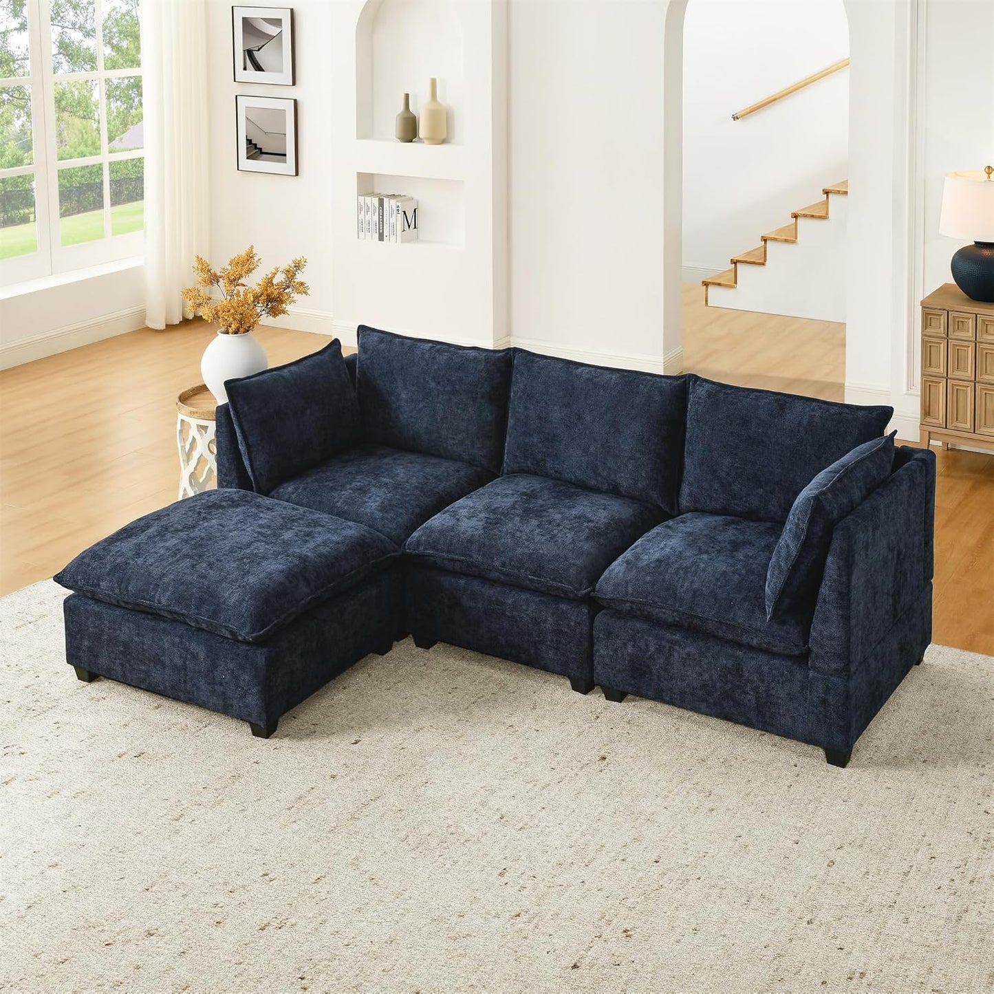 Oversized Modular Sectional Sofa Modern Cloud Couch with Movable Ottoman 7 Seater U/L Shaped Lounge Sofas Comfy Couches with Thicked Cushion Backrest for Living Room Spacious Space Office