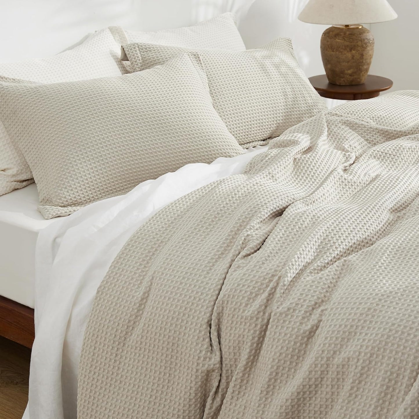 Bedsure Luxury Waffle Duvet Cover King Size - Textured Duvet Cover Set, Soft, Breathable Bedding Set (104"x90") with 2 Pillow Shams for All Season, Linen, Comforter Not Included