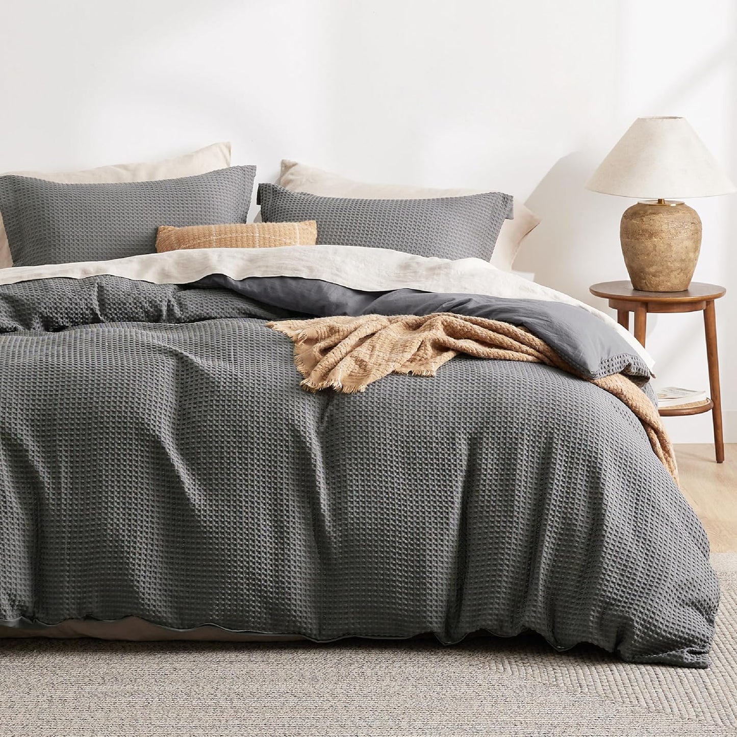 Bedsure Luxury Waffle Duvet Cover King Size - Textured Duvet Cover Set, Soft, Breathable Bedding Set (104"x90") with 2 Pillow Shams for All Season, Linen, Comforter Not Included