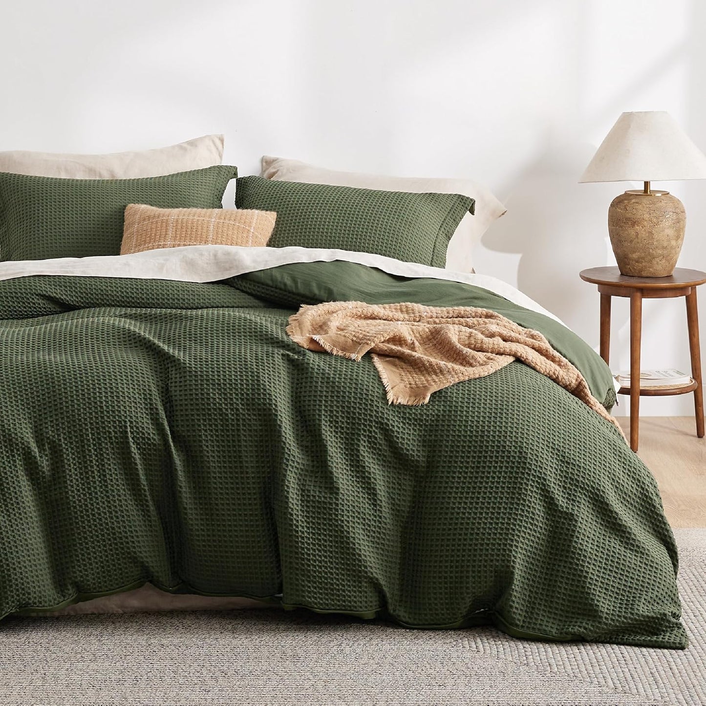 Bedsure Luxury Waffle Duvet Cover King Size - Textured Duvet Cover Set, Soft, Breathable Bedding Set (104"x90") with 2 Pillow Shams for All Season, Linen, Comforter Not Included