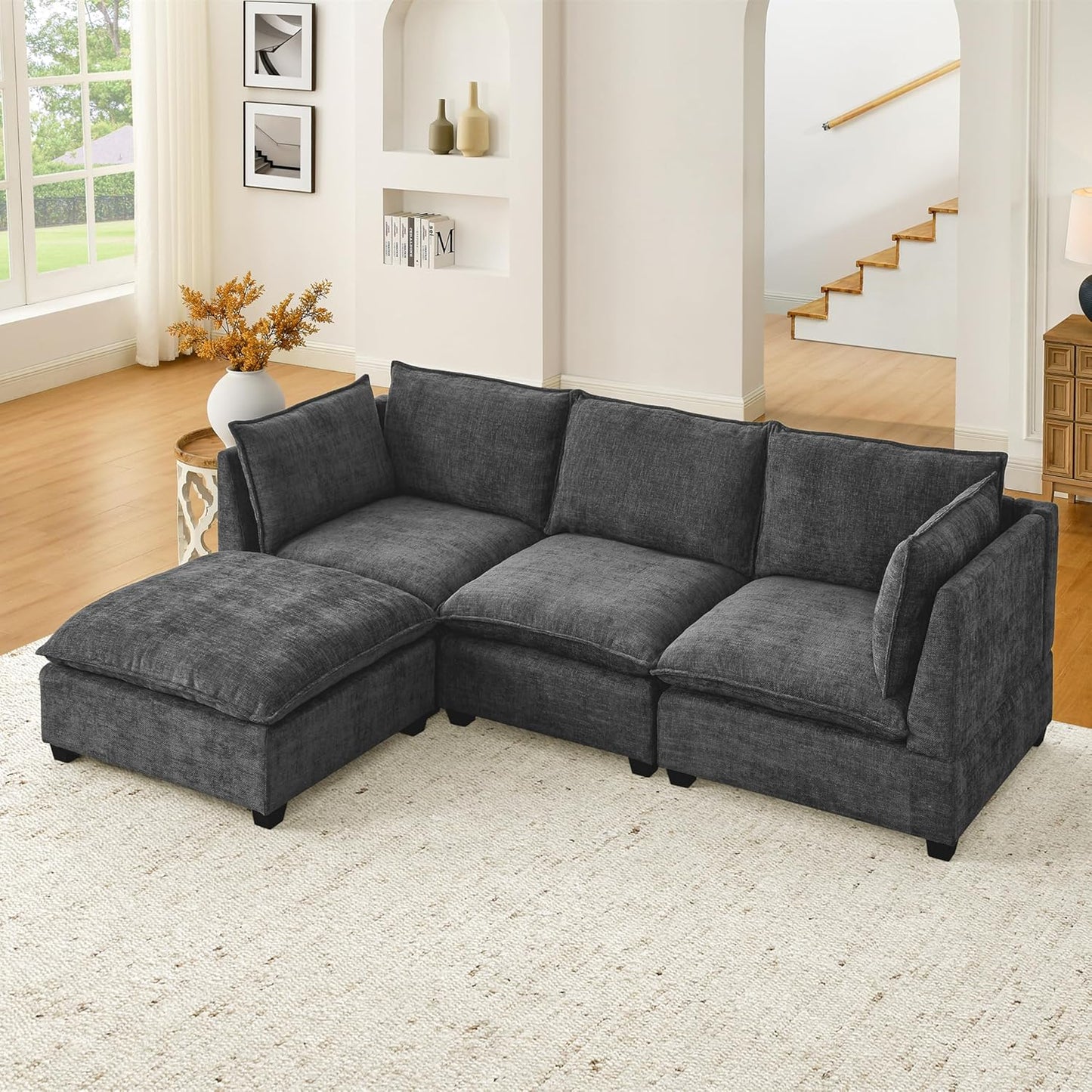 Oversized Modular Sectional Sofa Modern Cloud Couch with Movable Ottoman 7 Seater U/L Shaped Lounge Sofas Comfy Couches with Thicked Cushion Backrest for Living Room Spacious Space Office