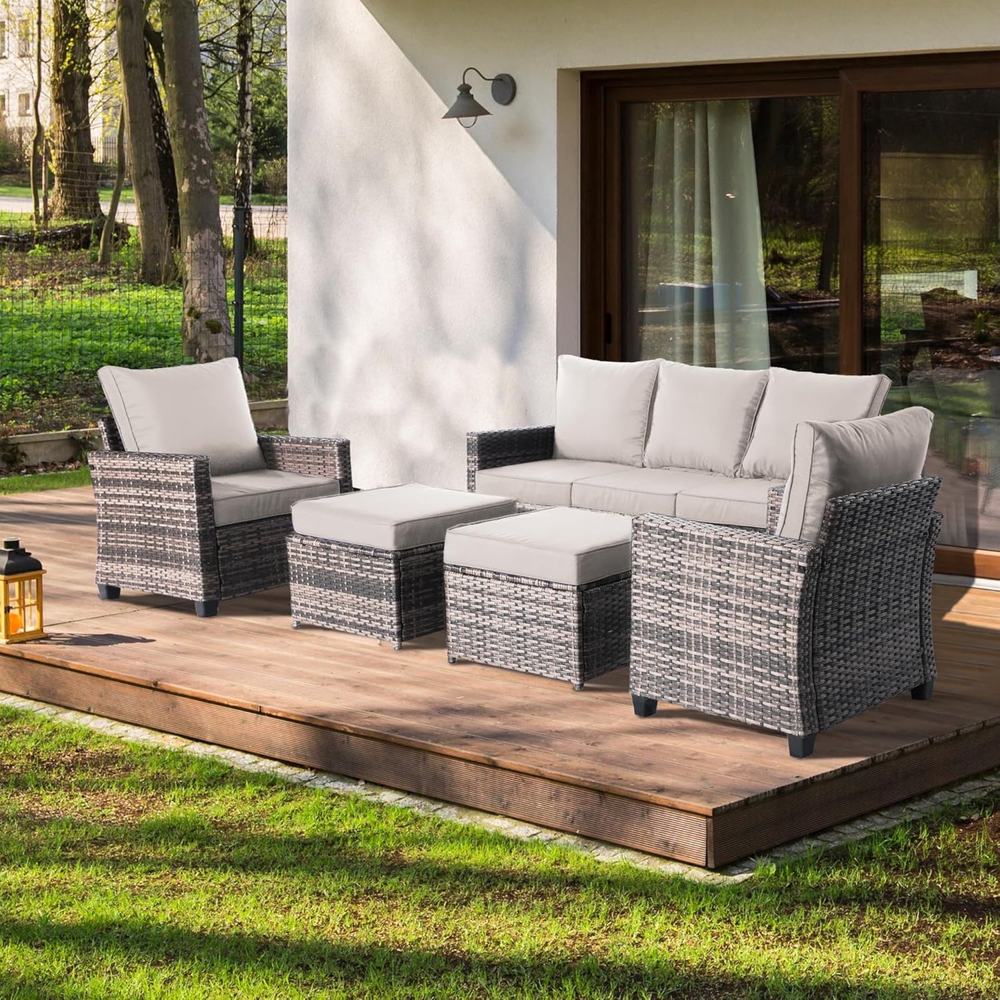 All Weather Patio Sofa, 3 Seat Outdoor Couch with High Back and Thick Cushions,Outdoor Sofa Furniture with Premium Wicker for Garden, Backyard, Porch,Beige