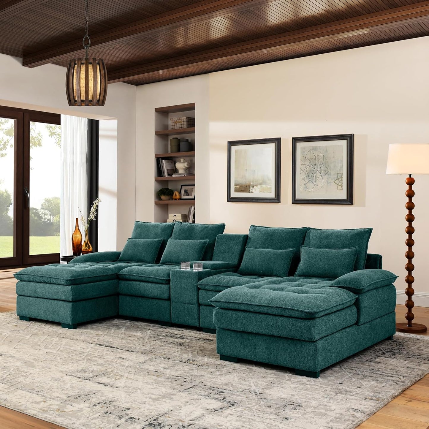 Oversized Modular Sectional Sofa Modern Cloud Couch with Movable Ottoman 7 Seater U/L Shaped Lounge Sofas Comfy Couches with Thicked Cushion Backrest for Living Room Spacious Space Office
