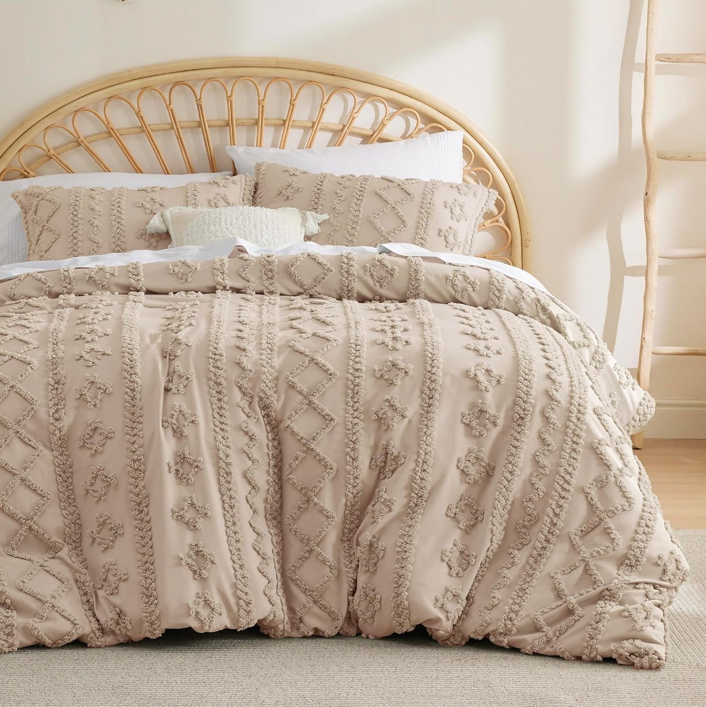 Bedsure Boho Kids Duvet Cover Queen Size(Duvet Insert/Comforter not Included - Tufted Duvet Cover Queen for All Seasons,Soft Shabby Chic Boho Bedding (Beige, 90" x 90")