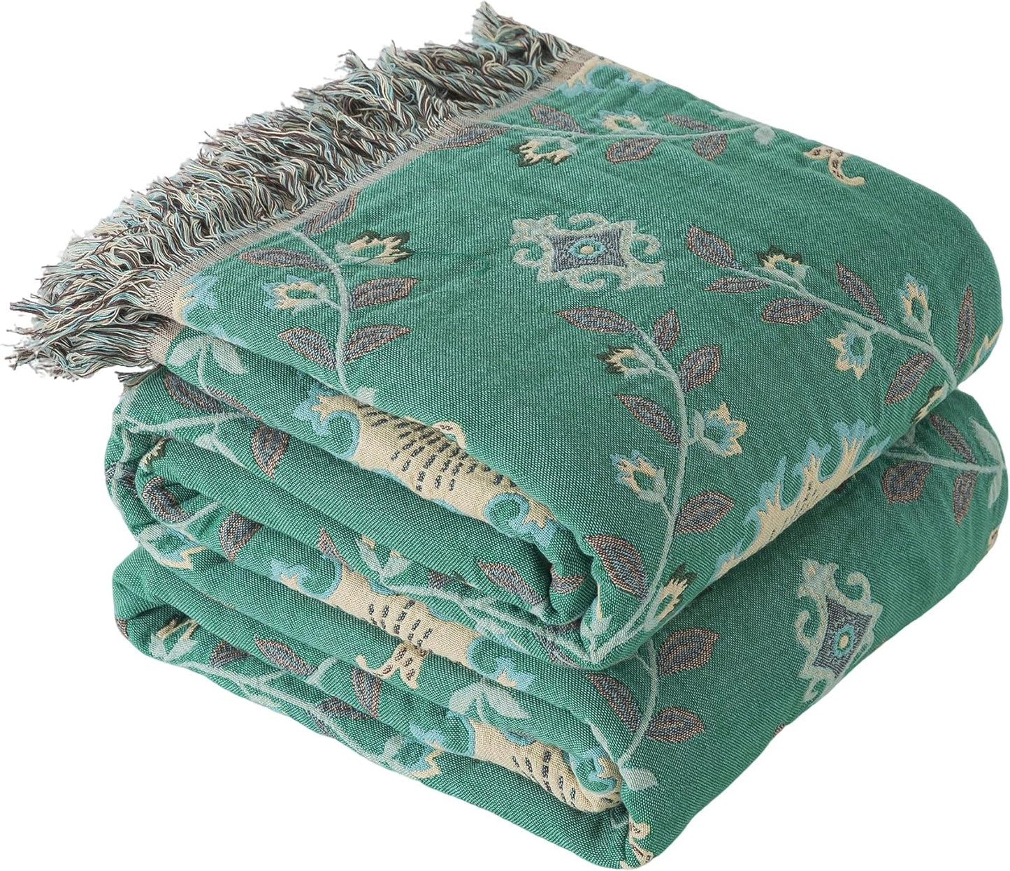 Floral Throw Blanket Pure Cotton Ultra Soft Lightweight Blanket Reversible Farmhouse Blankets Reversible Rustic Throw for Sofa Couch (60"x80",05-Butterfly and Flower)