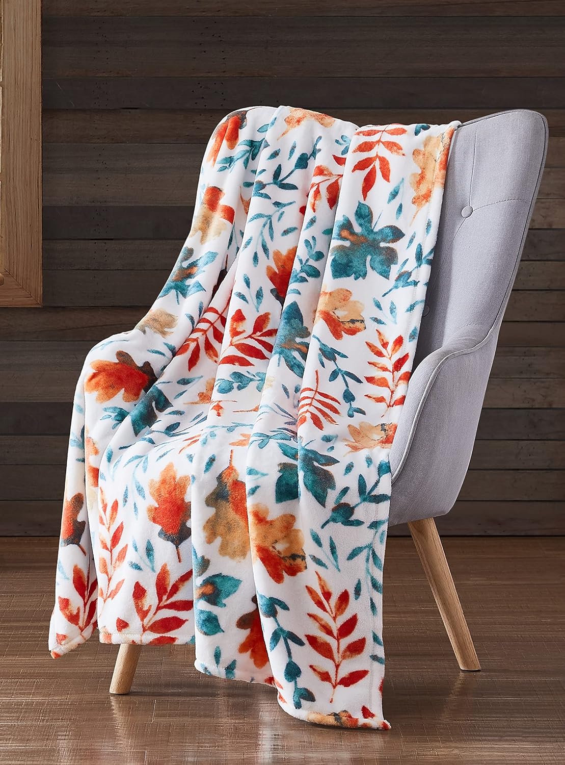 Decorative Floral Fleece Throw Blanket: Velvety Soft Plush Rose Flower Accent for Couch or Bed, Blush Pink Purple Navy Blue Grey on White, Oversized 50" x 70" Inches