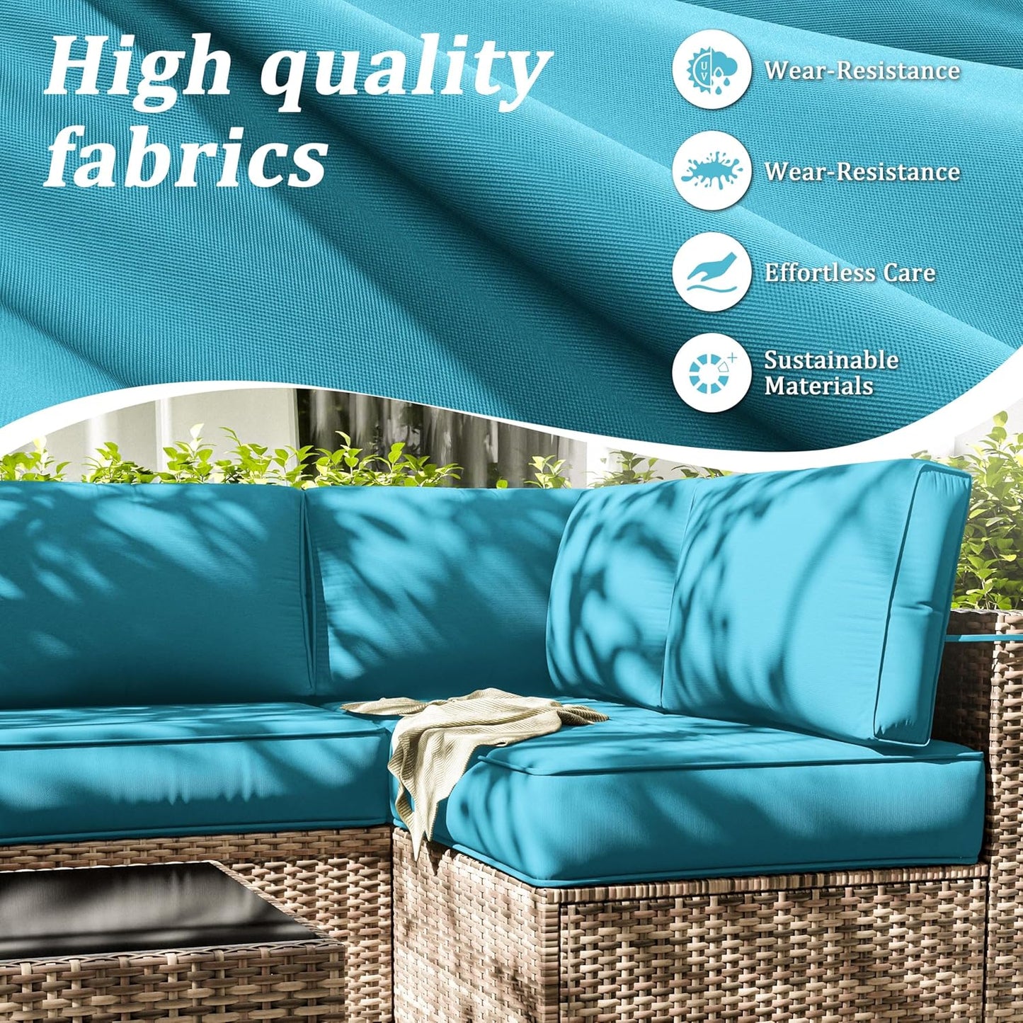 Outdoor Replacement Cushions for Patio Furniture, 5" Foam High-Density, 14-Piece Water-Resistant Outdoor Cushion for 6-Seat Sectional Patio Conversation Sets, Liner&Cover
