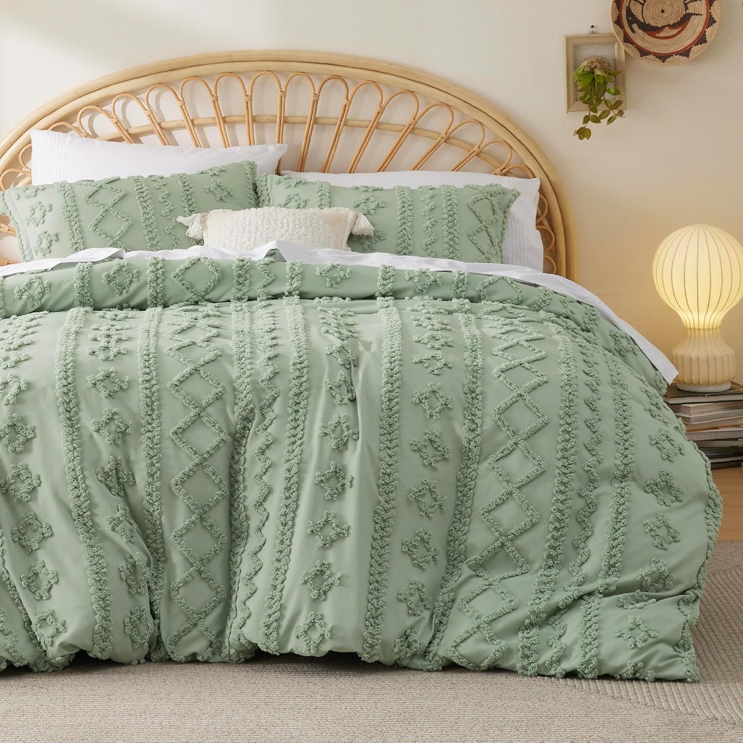 Bedsure Boho Kids Duvet Cover Queen Size(Duvet Insert/Comforter not Included - Tufted Duvet Cover Queen for All Seasons,Soft Shabby Chic Boho Bedding (Beige, 90" x 90")