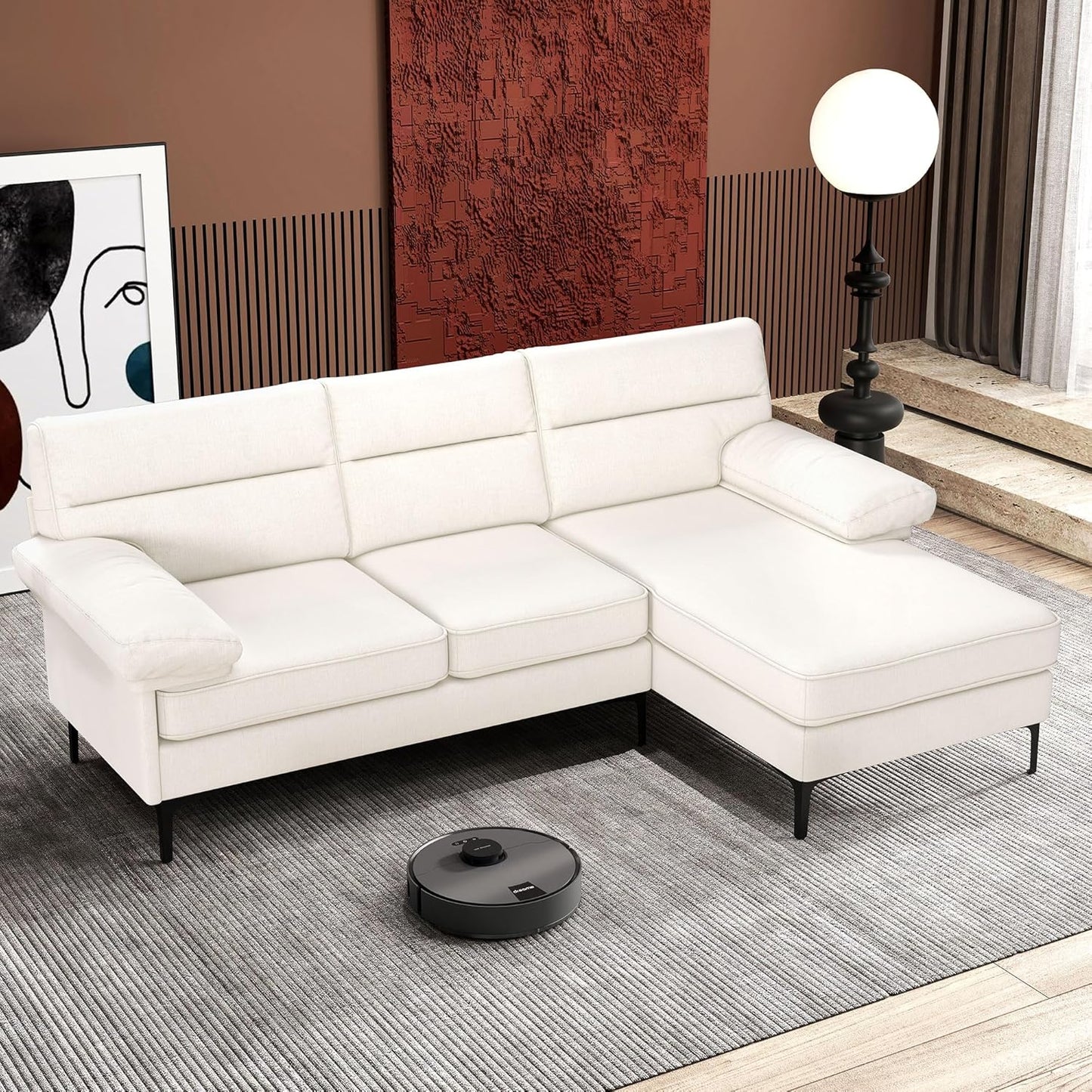 Ihanherry Modern Sofas 2-Seater Couches for Living Room, Chenille Sofas with Extra Large Seat Width & Depth, USB/Type-C Charging Port & Side Pocket, Removable Medium Firm Sofa Cushion(89inch, Brown)