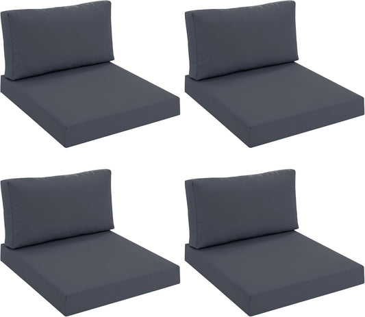Outdoor Chair Cushions for Patio Furniture with Waterproof Detachable Cover, Deep Seat Couch Cushion Replacement and Backrest Pillow for Sectional Sofa, 25.6 x 25.6 Inch, Dark Grey, Set of 4