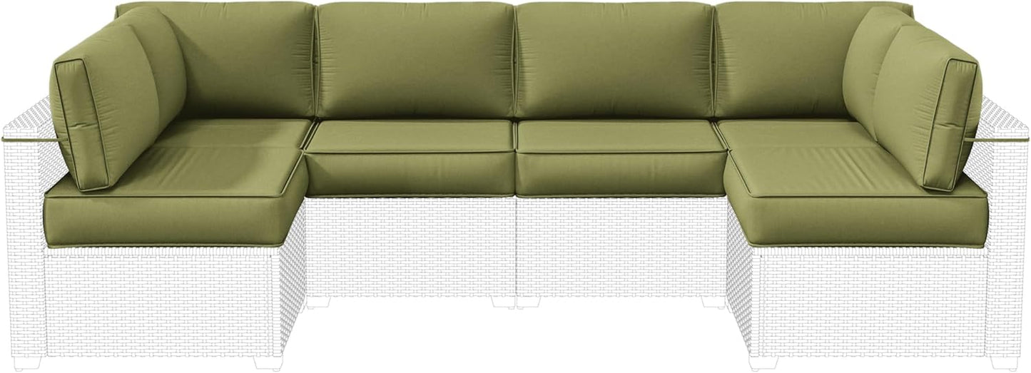 Outdoor Replacement Cushions for Patio Furniture, 5" Foam High-Density, 14-Piece Water-Resistant Outdoor Cushion for 6-Seat Sectional Patio Conversation Sets, Liner&Cover