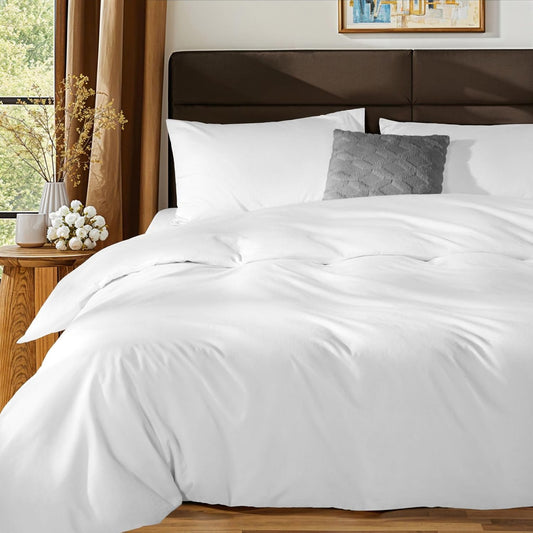 SONORO KATE 100% Egyptian Cotton Duvet Cover Queen Size, 1000 Thread Count Sateen Duvet Cover, Soft, Breathable Cotton Comforter Cover with Hidden Zipper Closure - 3 PC (White,Queen)