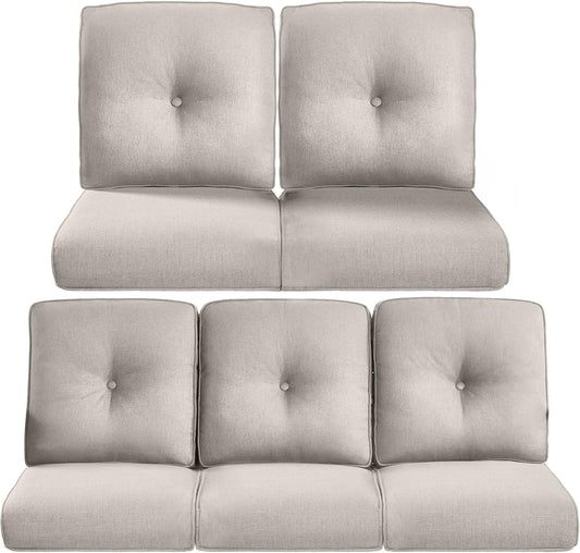 22x25/22x24 Outdoor Cushions for Patio 5 Piece Set - Set of 5 Water-Resistant Replacement Cushion for Wicker Rattan Dining Rocking Swivel Chairs Loveseat Couch Sectional Sofa - Beige/Button