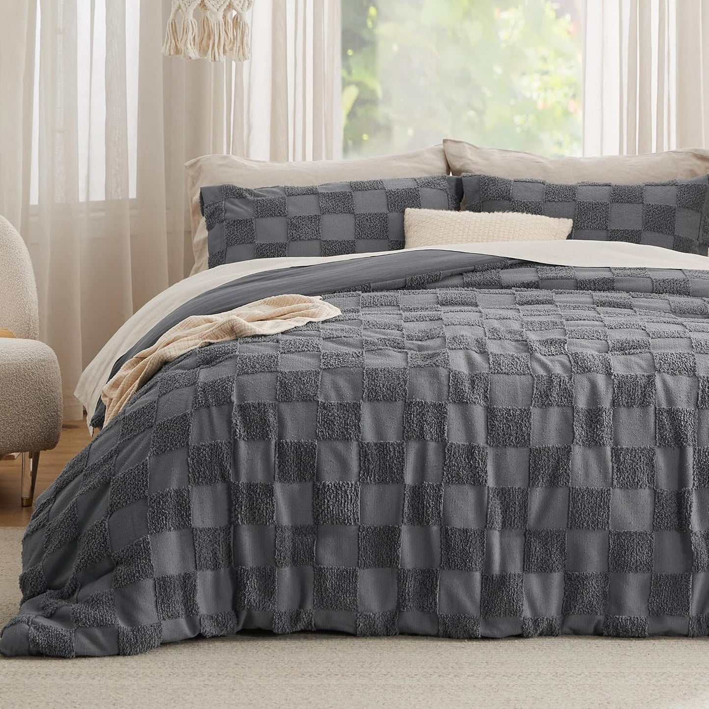 Bedsure Boho Kids Duvet Cover Queen Size（Duvet Insert/Comforter not Included - Tufted Duvet Cover Queen for All Seasons,Soft Shabby Chic Boho Bedding (Beige, 90" x 90")