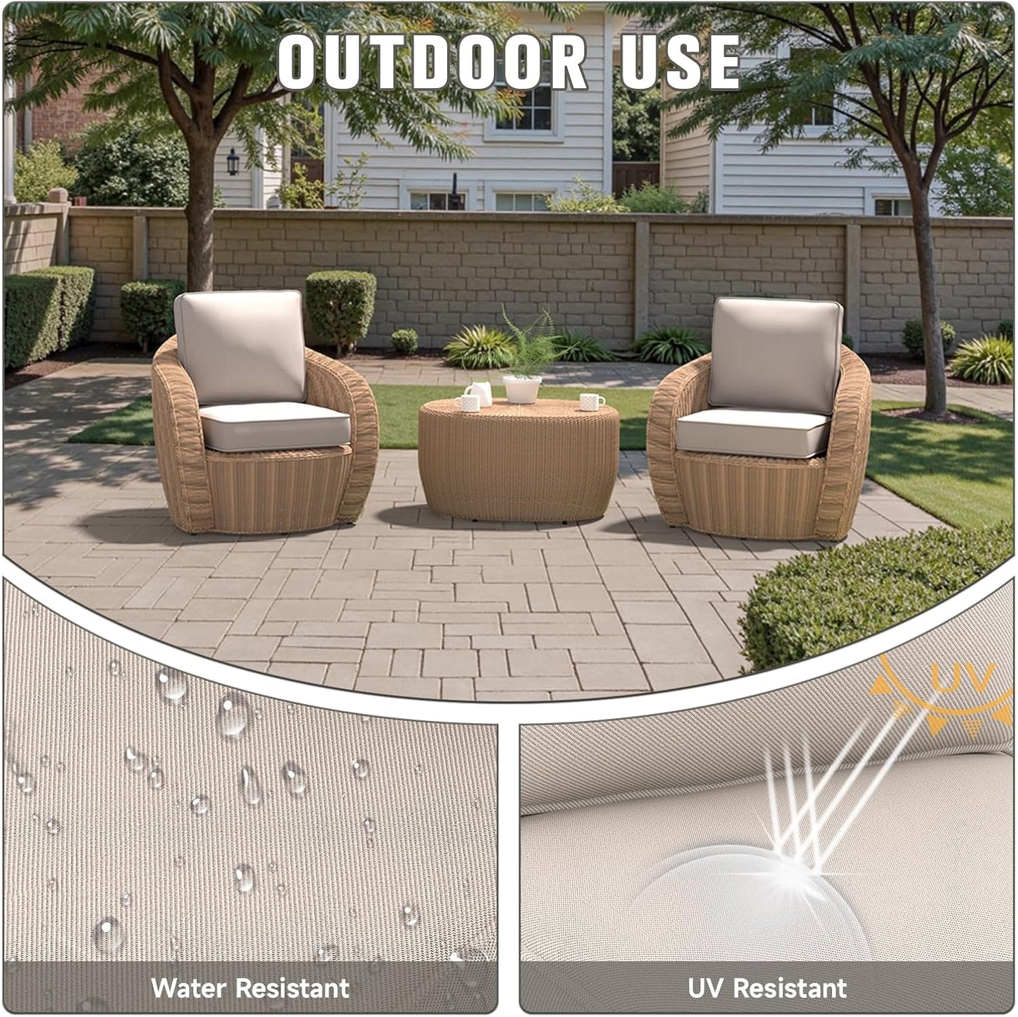 Outdoor Chairs Cushions 23 x 24 inch Patio Furniture Chair Cushion Set of 5 Water-Resistant Fade Resistant and Removable Cover for Sectional Sofa Wicker Chairs Loveseat Couch, Beige