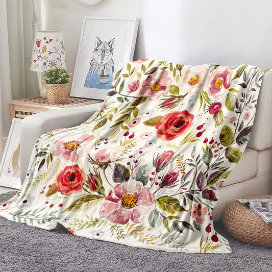 Tupmnbry Wildflowers Floral Throw Blanket Botanical Floral Printed Blanket Super Soft Flannel Throw Blanket Lightweight Fluffy Plush Fuzzy Bed Blanket for Bedding Sofa and Travel 50"X60"
