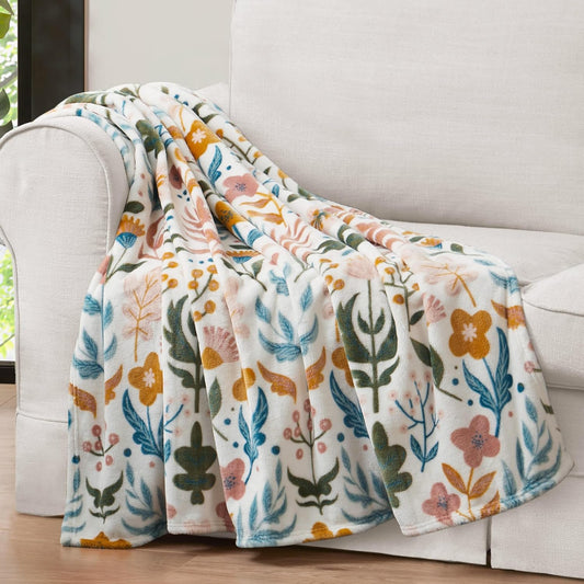 Jessica Simpson Plush 50"X70" Throw Blanket - Mila Floral - Luxurious Plush Blanket for Ultimate Comfort and Cozy Warmth