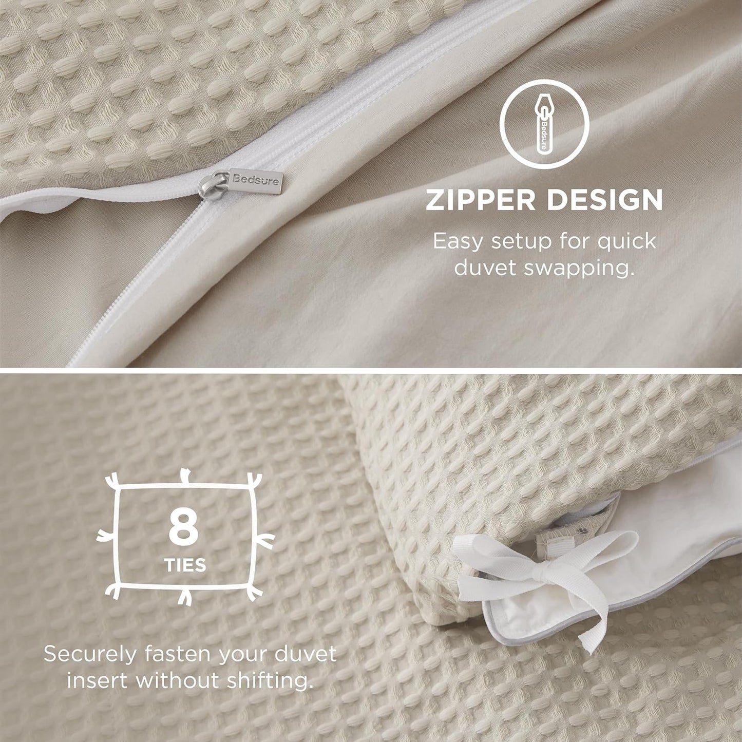 Bedsure Luxury Waffle Duvet Cover King Size - Textured Duvet Cover Set, Soft, Breathable Bedding Set (104"x90") with 2 Pillow Shams for All Season, Linen, Comforter Not Included