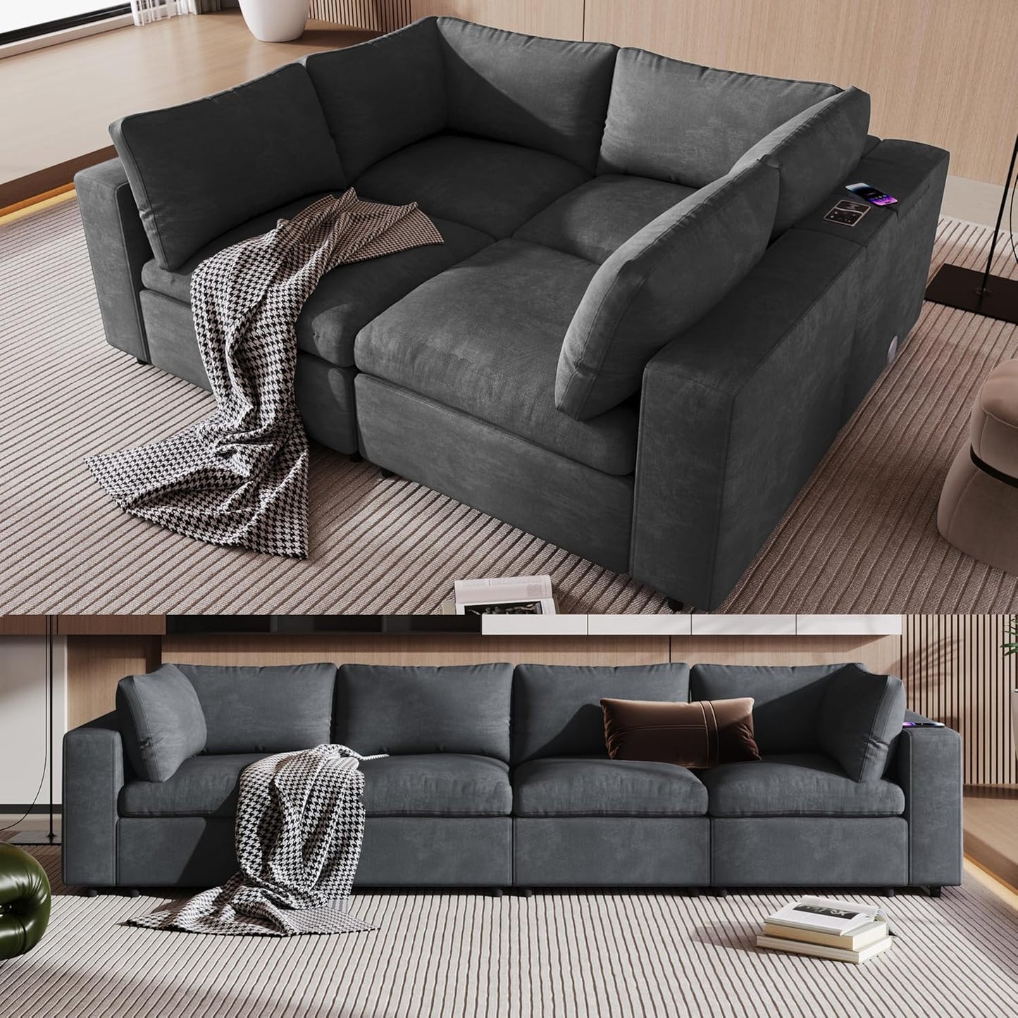 Oversized Modular Sectional Sofa Modern Cloud Couch with Movable Ottoman 7 Seater U/L Shaped Lounge Sofas Comfy Couches with Thicked Cushion Backrest for Living Room Spacious Space Office